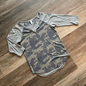 Charlotte Russe grey and cami print baseball style T shirt